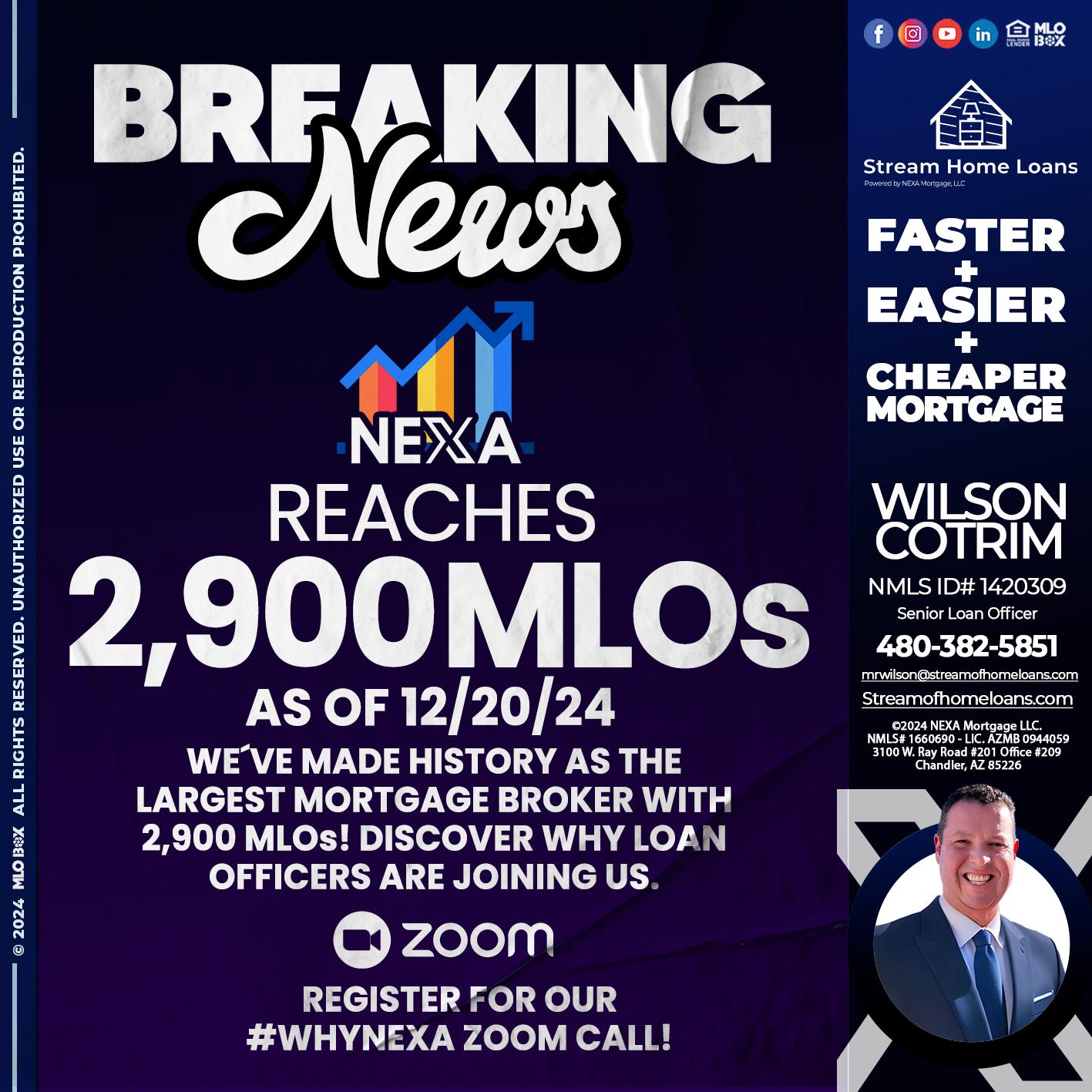 BREAKING NEWS - Wilson Cotrim -Senior Loan Officer