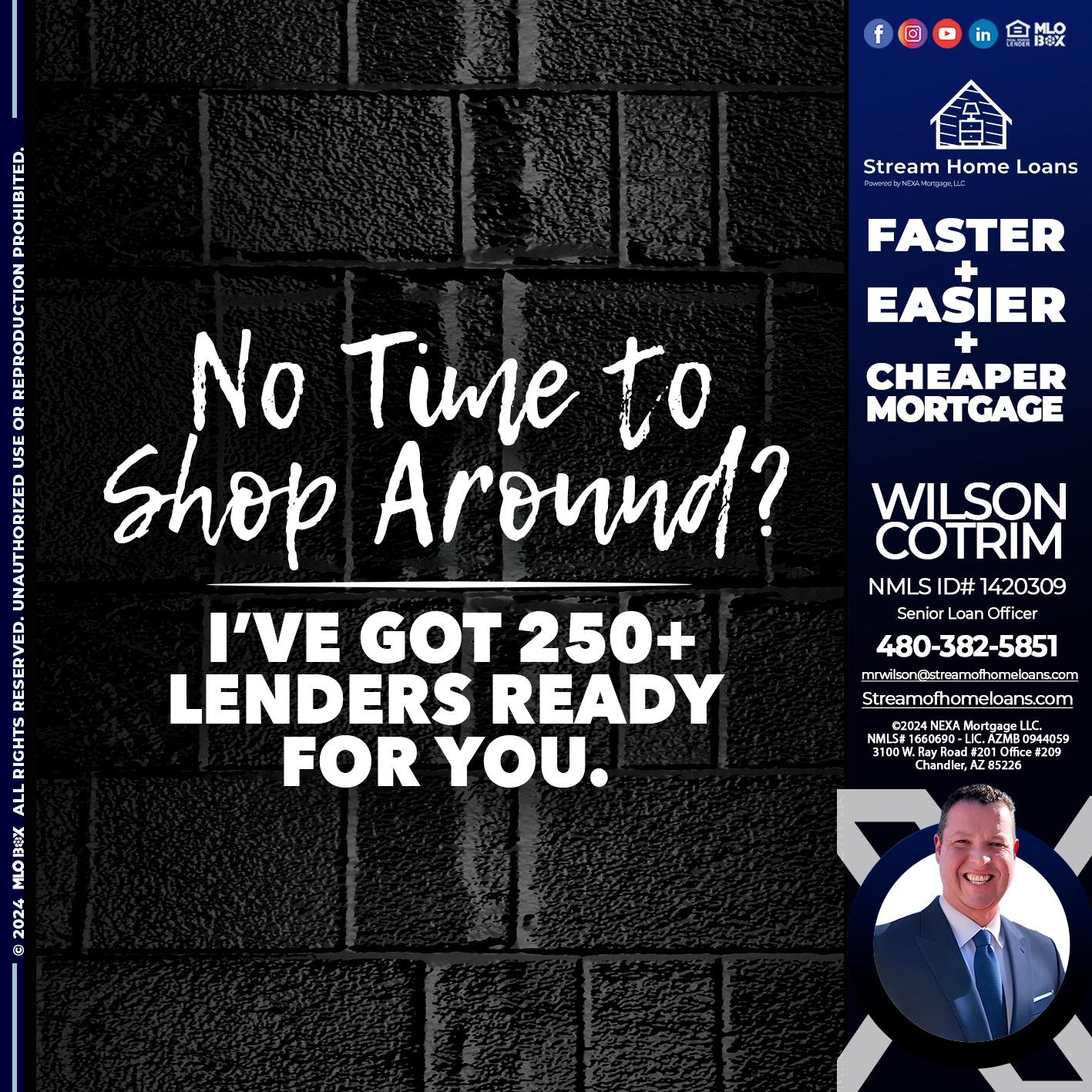 NI TIME TO SHOP AROUND - Wilson Cotrim -Senior Loan Officer