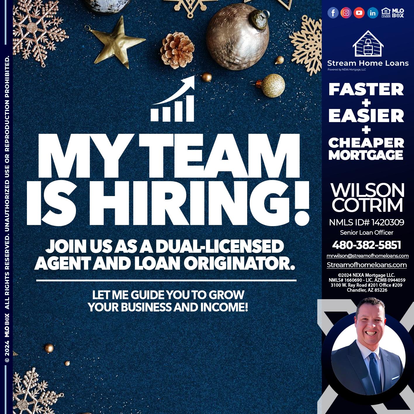 my team is hiring - Wilson Cotrim -Senior Loan Officer
