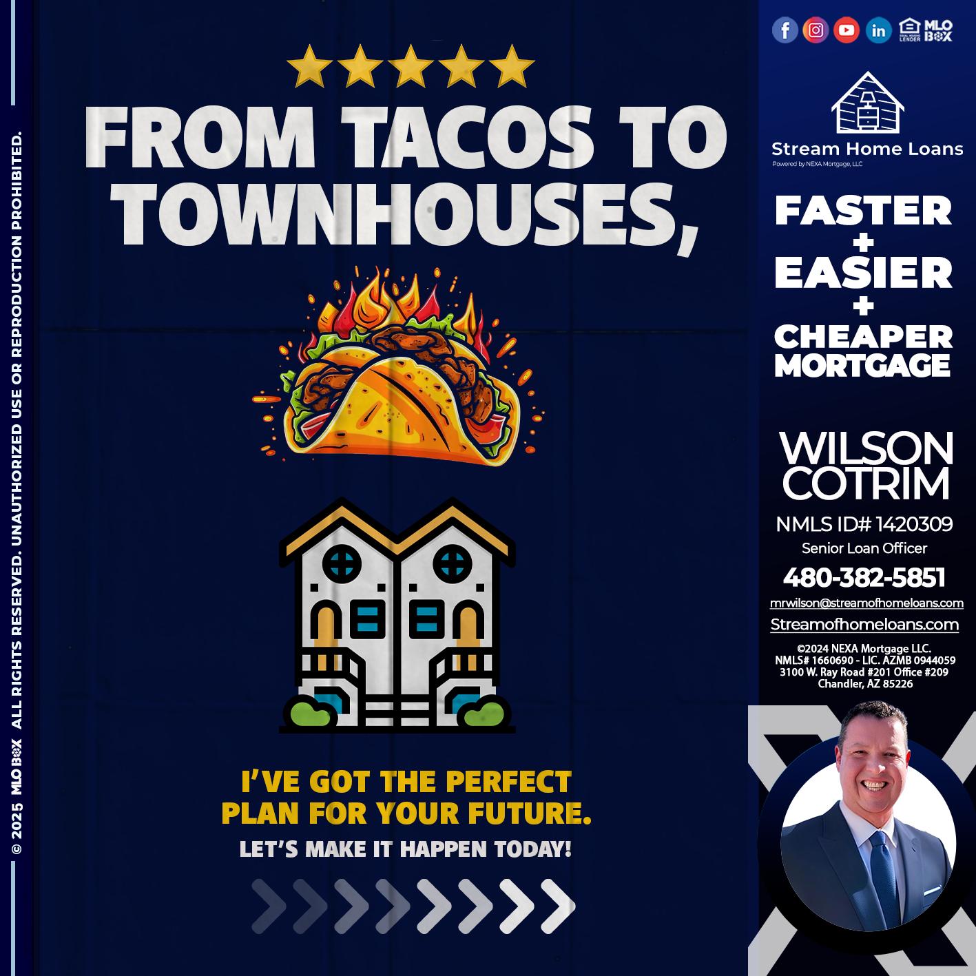 from tacos to townhomes - Wilson Cotrim -Senior Loan Officer