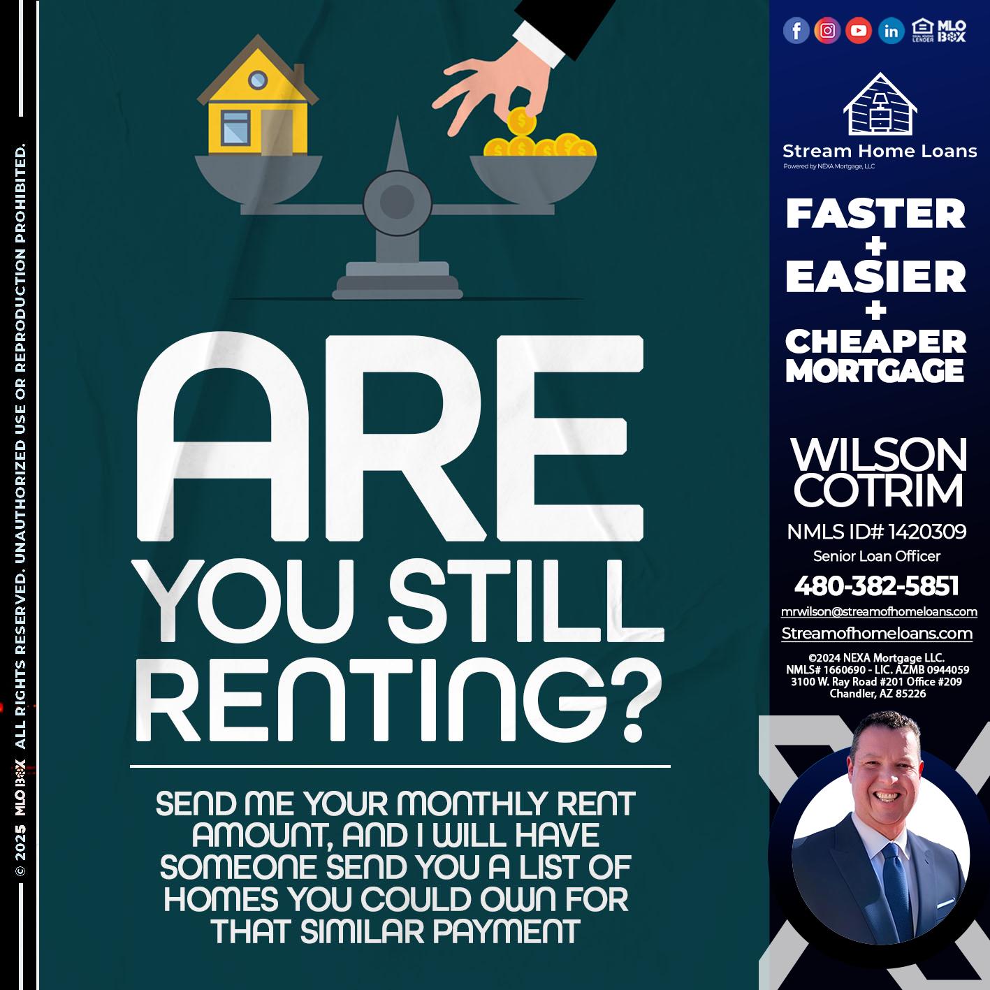 ARE YOU STILL RENTING? - Wilson Cotrim -Senior Loan Officer