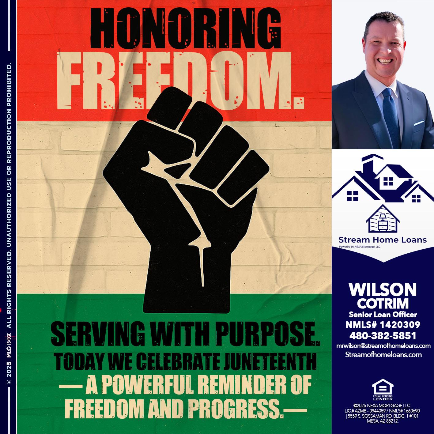 HONORING FREEDOM - Wilson Cotrim -Senior Loan Officer