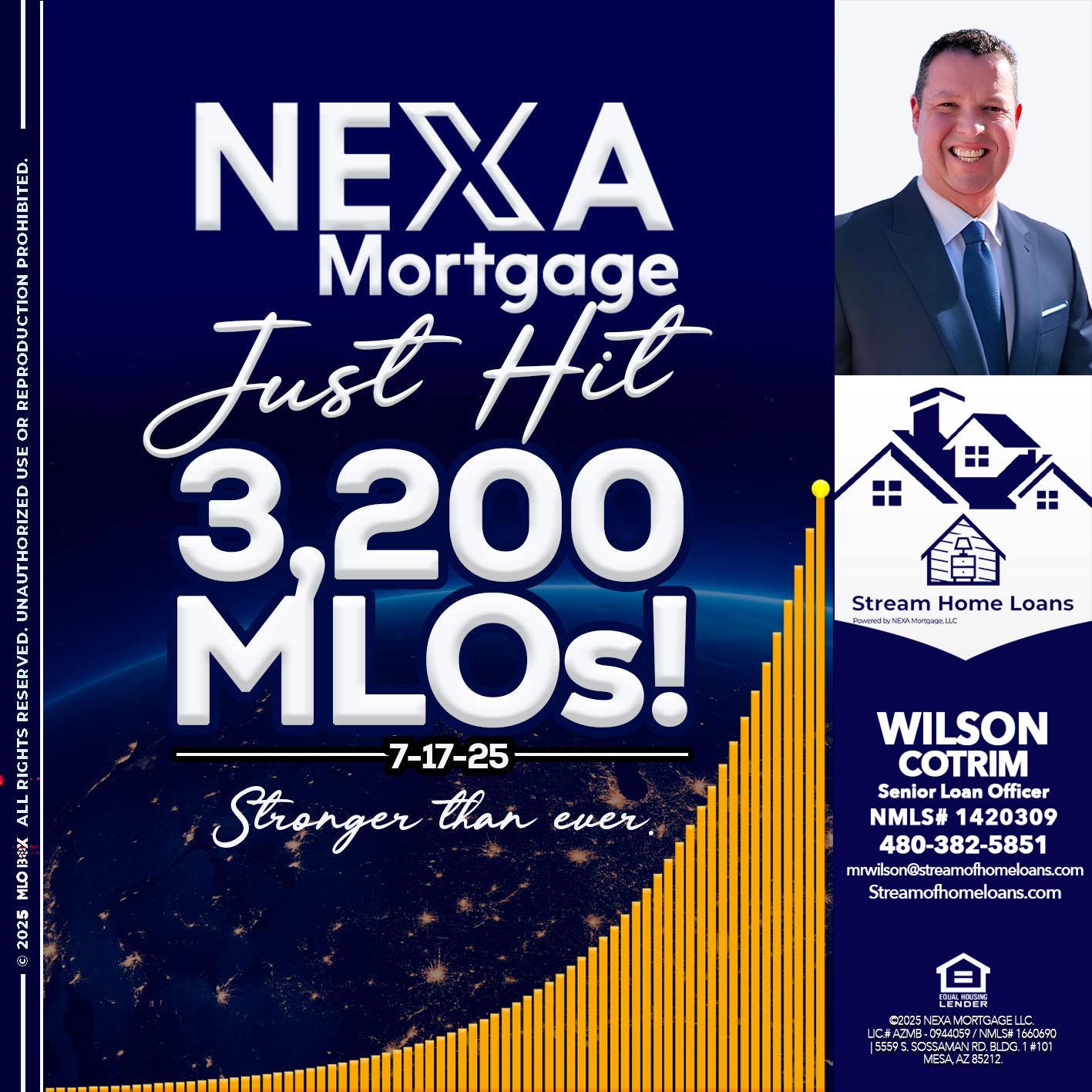 JUST HIT 3,200 MLOs - Wilson Cotrim -Senior Loan Officer