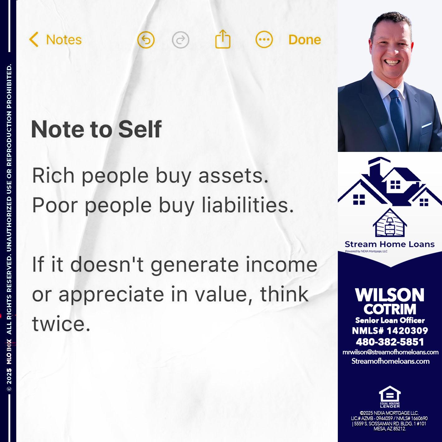 NOTE TO SELF - Wilson Cotrim -Senior Loan Officer