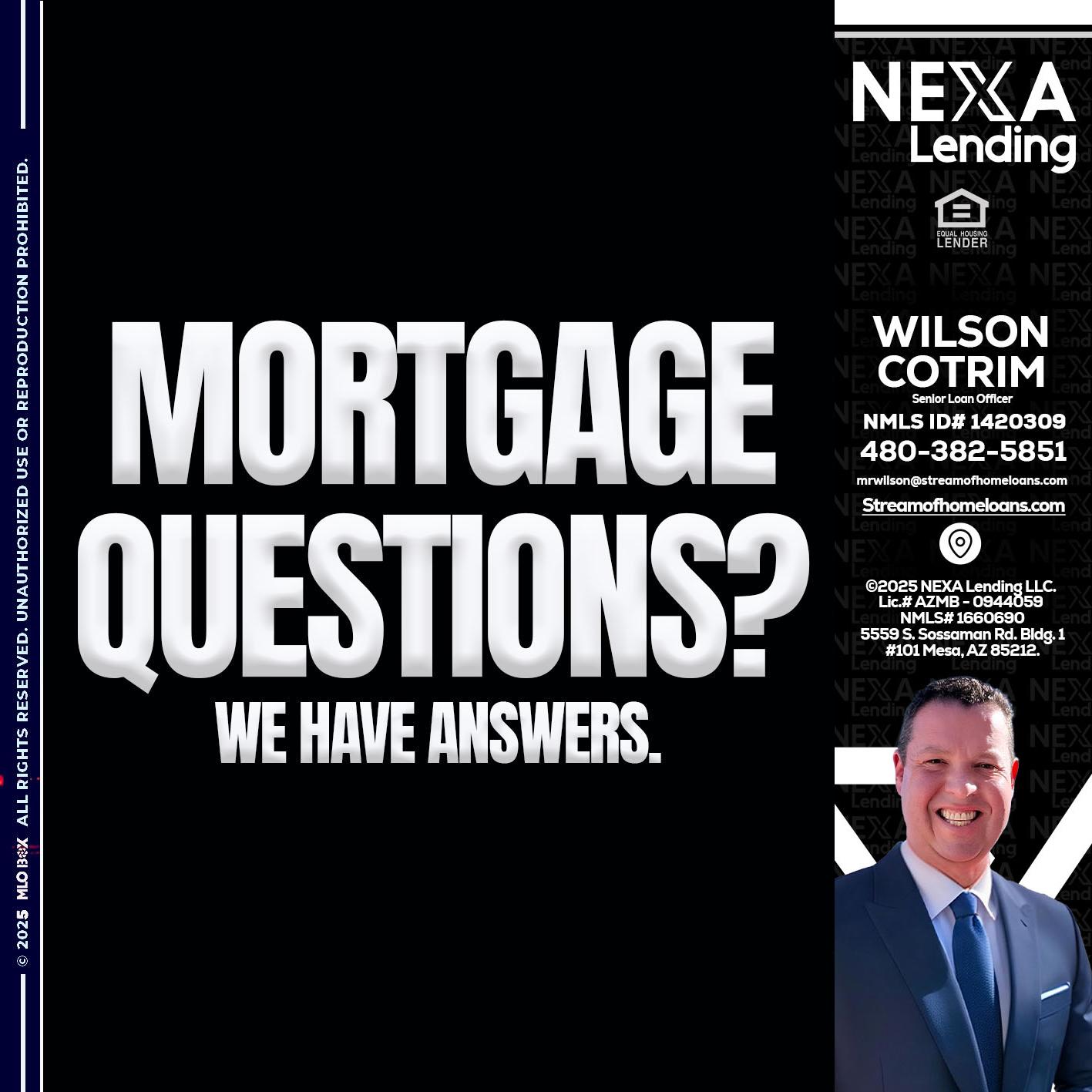 mortgage questions - Wilson Cotrim -Senior Loan Officer