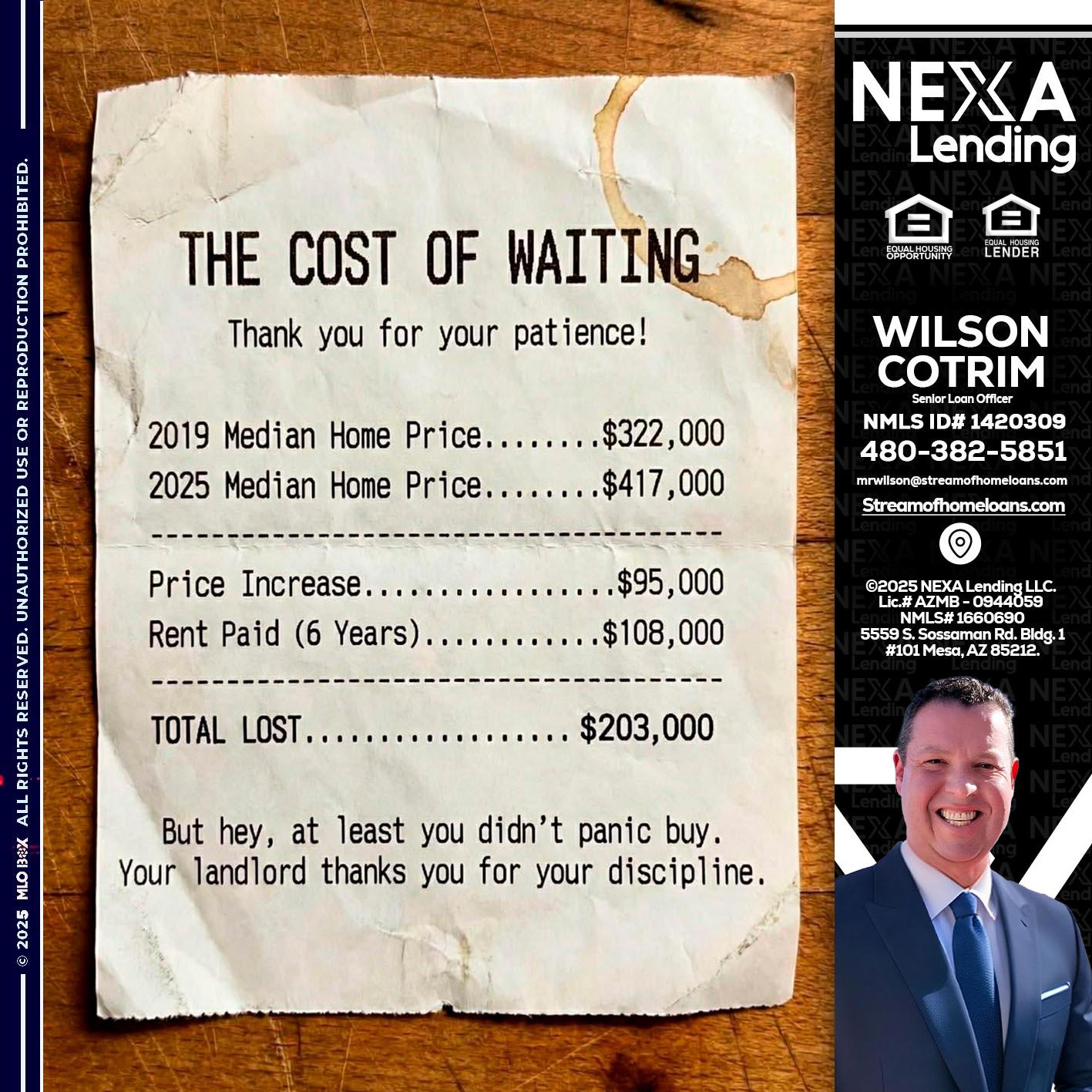 THE COST OF WAITING - Wilson Cotrim -Senior Loan Officer