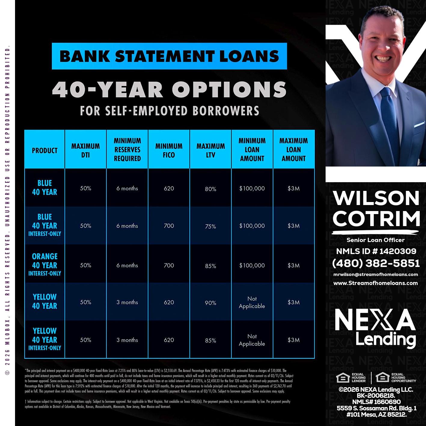 40 YR. OPTIONS - Wilson Cotrim -Senior Loan Officer