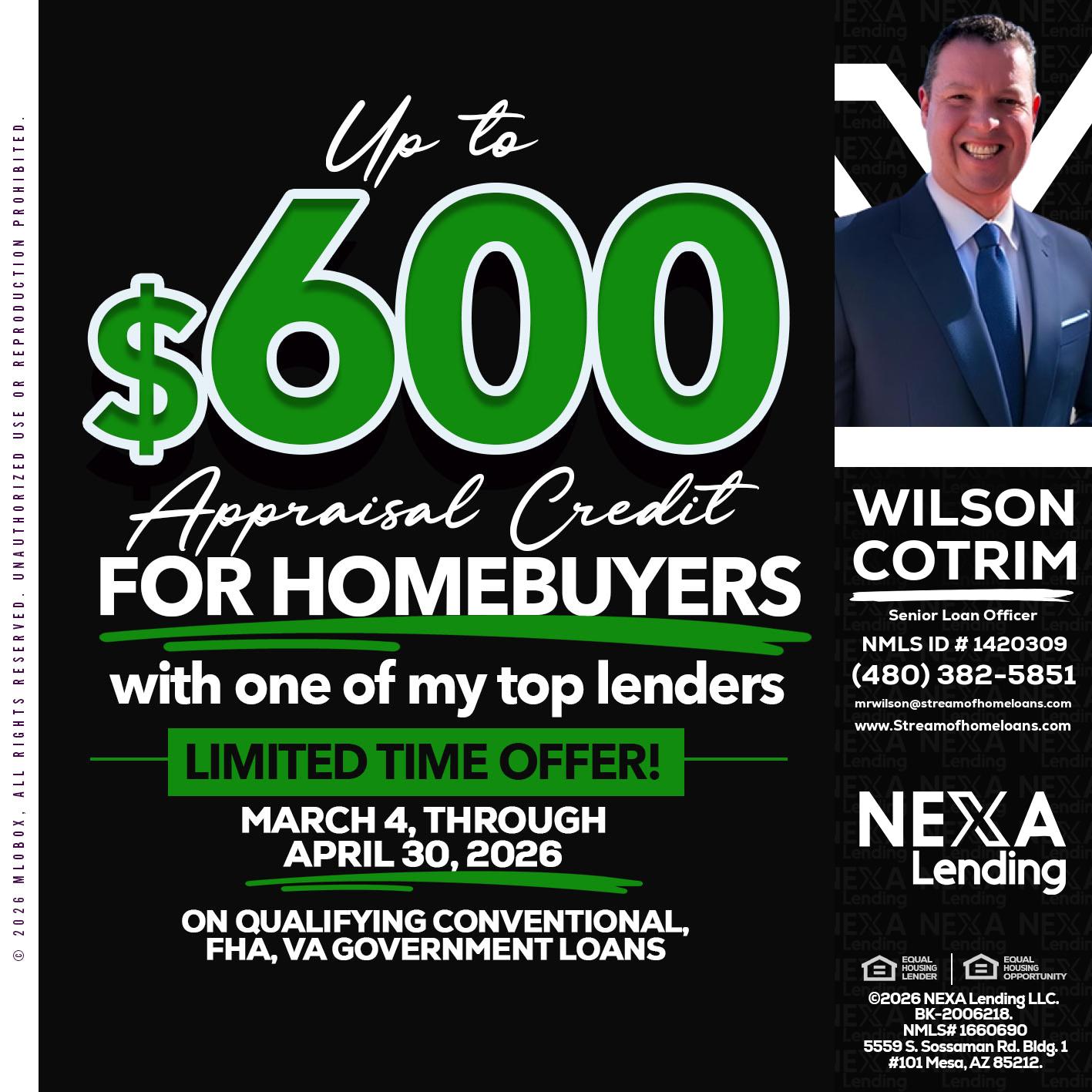 up to $600 - Wilson Cotrim -Senior Loan Officer