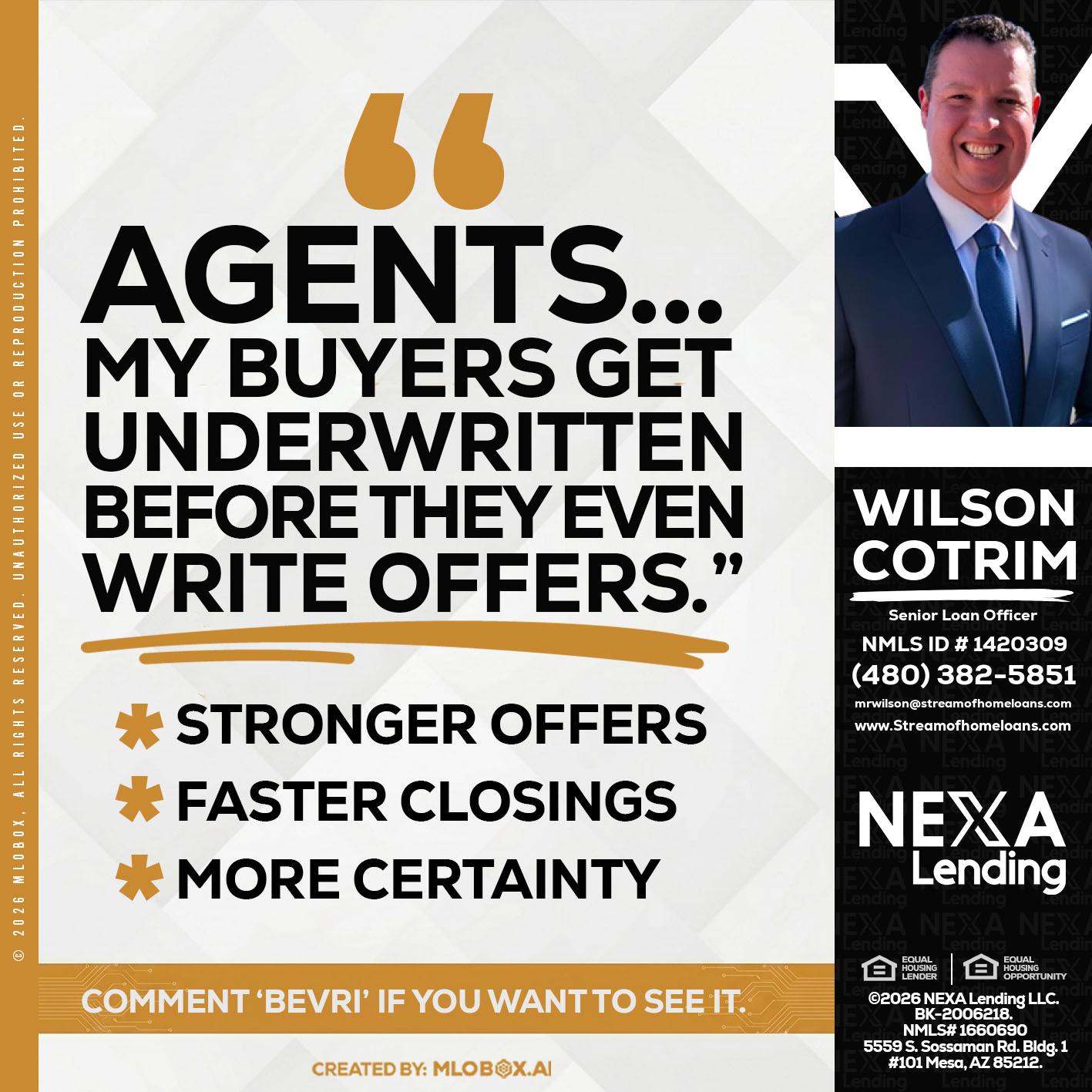 agents - Wilson Cotrim -Senior Loan Officer