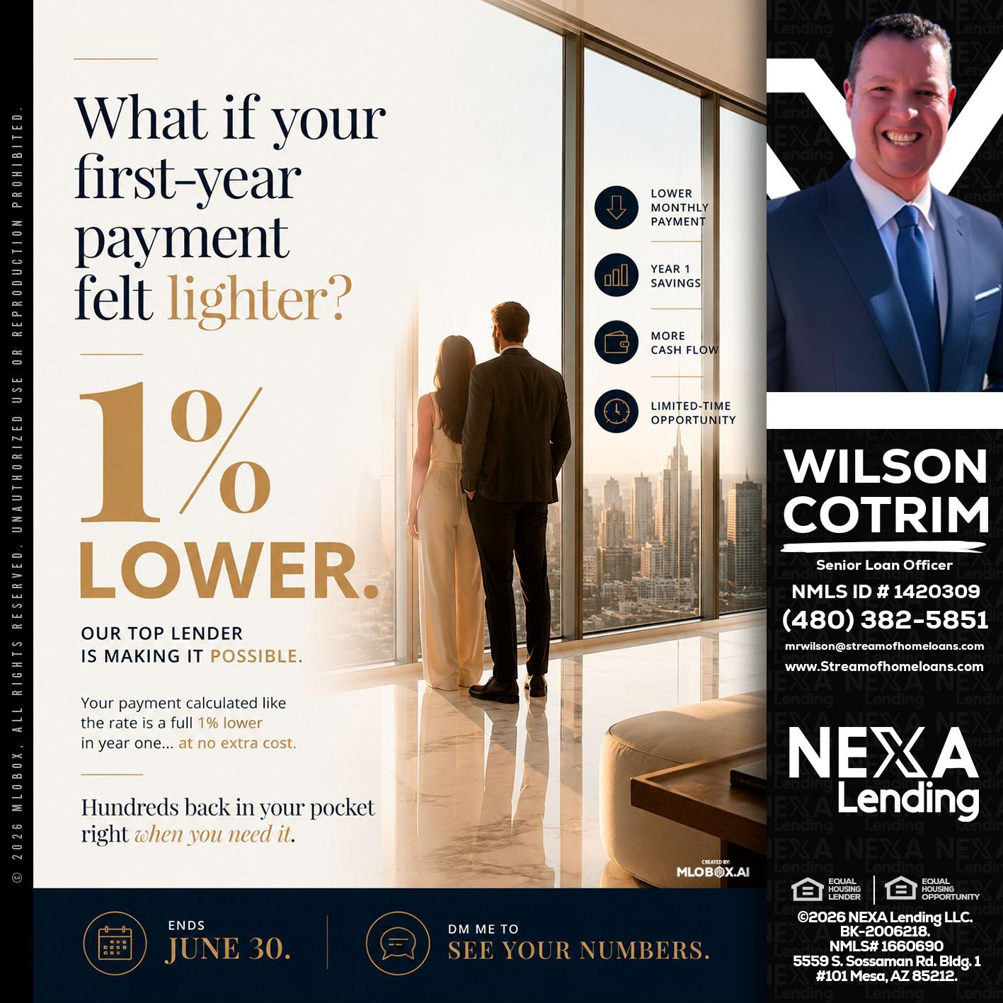1% lower - Wilson Cotrim -Senior Loan Officer