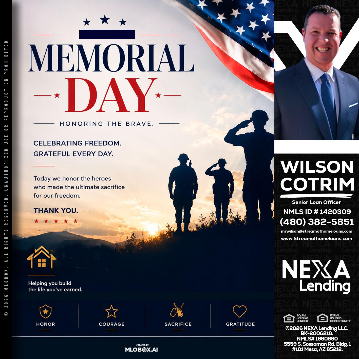 MEMORIAL DAY - Wilson Cotrim -Senior Loan Officer