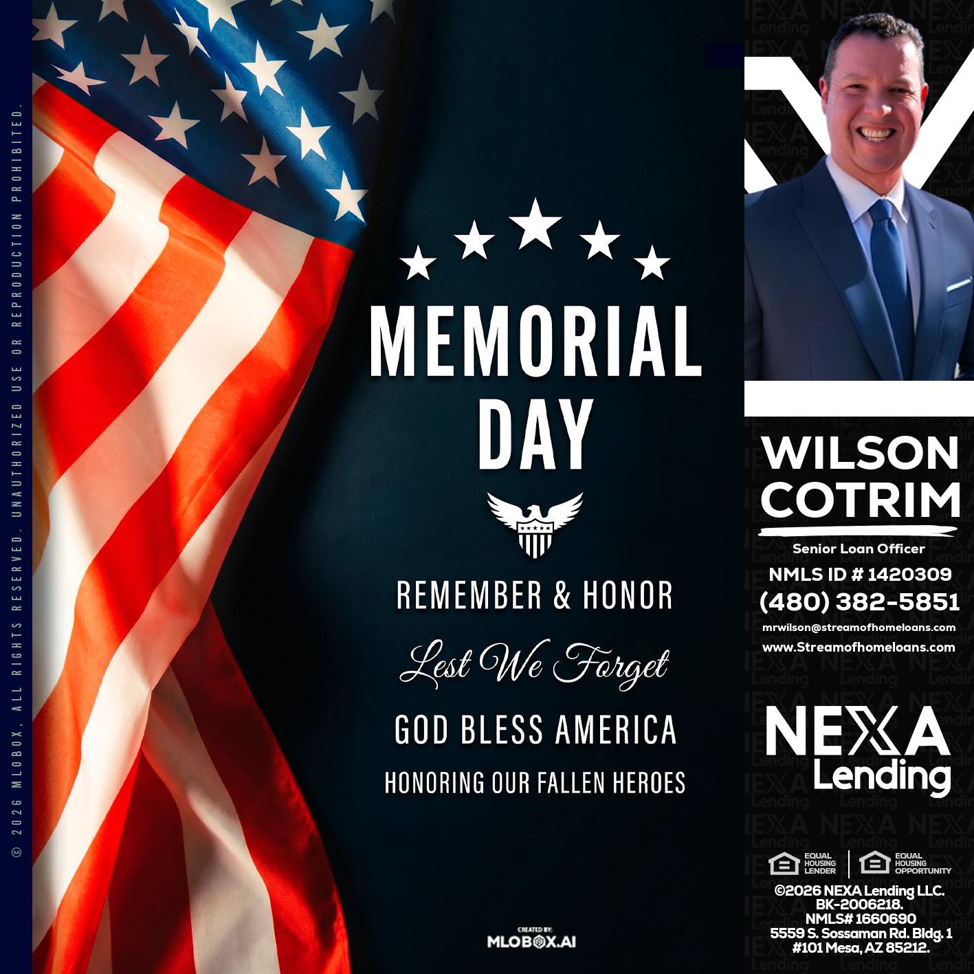 MEMORIAL DAY - Wilson Cotrim -Senior Loan Officer